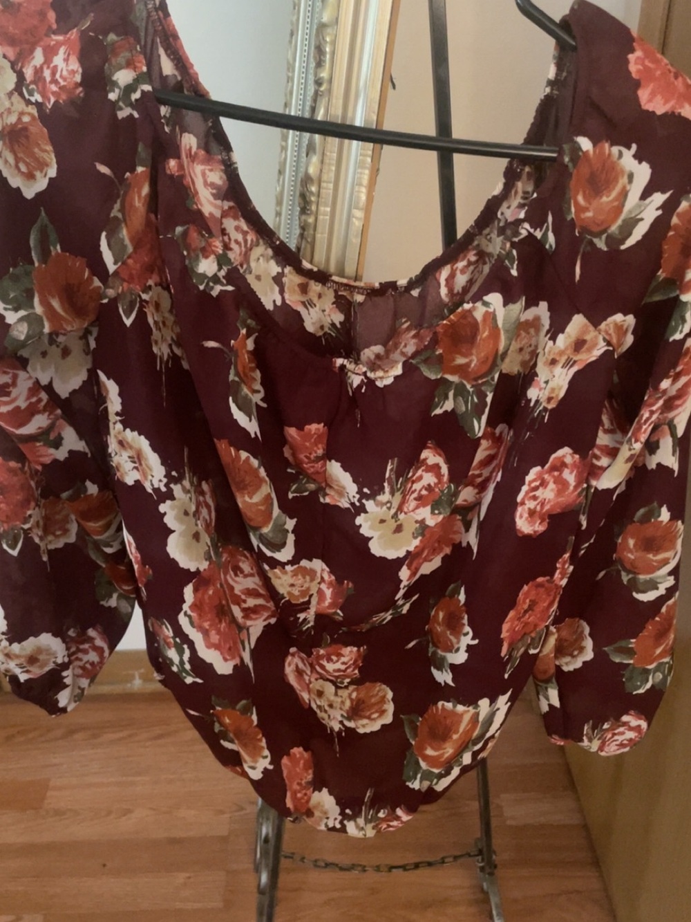 Charlotte Russe Burgundy Floral Off-Shoulder Blouse